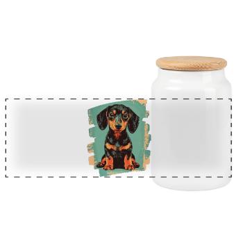 Teckel Dackel - Boîte à biscuits avec couvercle en bois - blanc - Devant