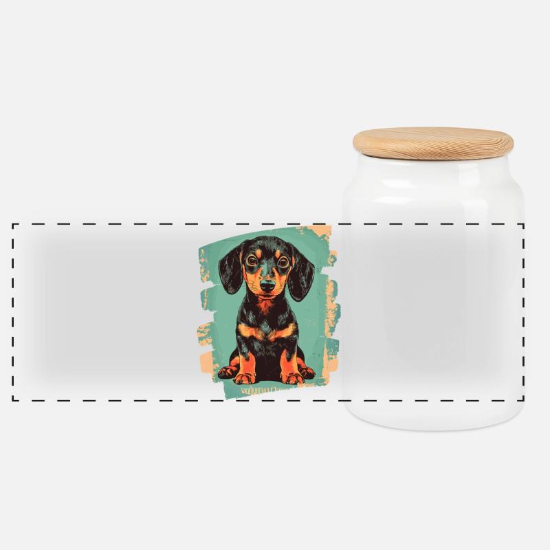Dackel Dachshund - Panorama Keksdose mit Holzdeckel - Weiß