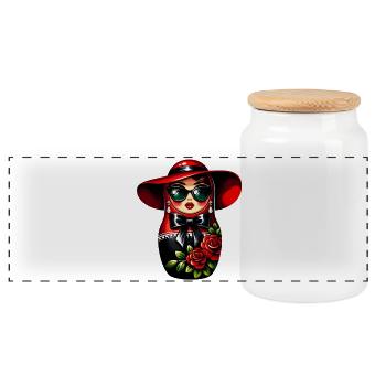 Russian Girl! Matryoshka Russian for Russians - Panoramic Cookie Jar with Wooden Lid - white - Front