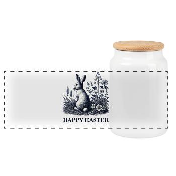 Ostern Retro Hase Blumen Vintage Ästhetik - Panorama Keksdose mit Holzdeckel - Weiß - Vorne