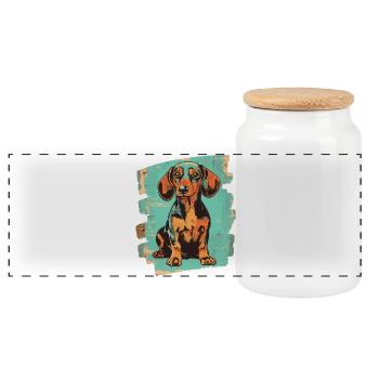 Dackel Dachshund - Panorama Keksdose mit Holzdeckel - Weiß - Vorne