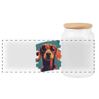 Teckel Dackel - Boîte à biscuits avec couvercle en bois - blanc - Devant