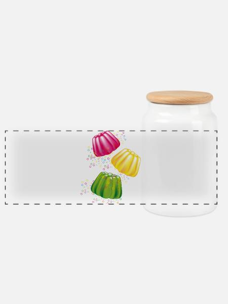 Bunte Götterspeisen–Dessert-Motiv mit Retro-Charme - Panorama Keksdose mit Holzdeckel - Weiß
