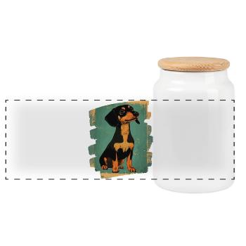 Teckel Dackel - Boîte à biscuits avec couvercle en bois - blanc - Devant