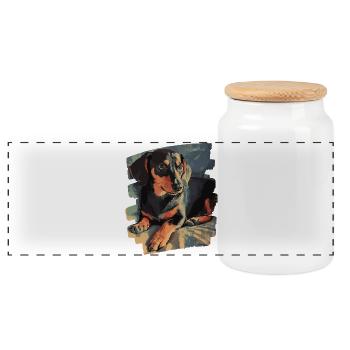 Dackel Dachshund - Panorama Keksdose mit Holzdeckel - Weiß - Vorne
