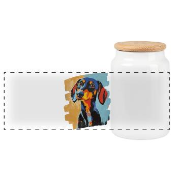 Teckel Dackel - Boîte à biscuits avec couvercle en bois - blanc - Devant