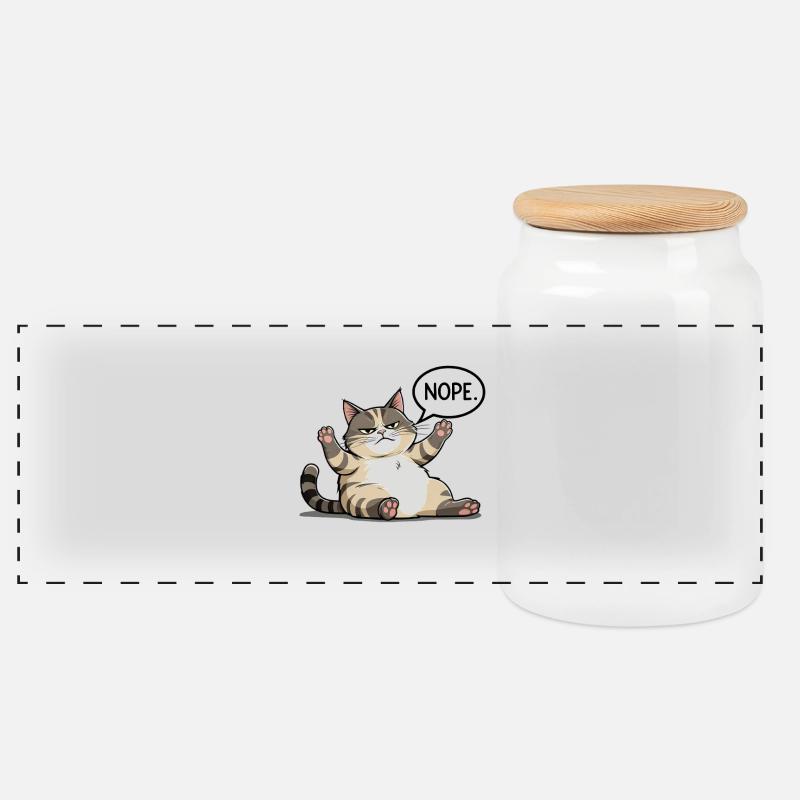 Genervte Katze sagt „NOPE“ – Kein Bock-Modus - Panorama Keksdose mit Holzdeckel - Weiß