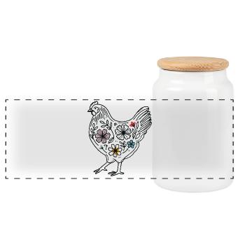 Easter Chicken with Flowers for Chicken Lovers - Panoramic Cookie Jar with Wooden Lid - white - Front