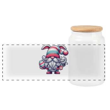 Easter Gnome with Egg Happy Dwarf Easter - Panoramic Cookie Jar with Wooden Lid - white - Front