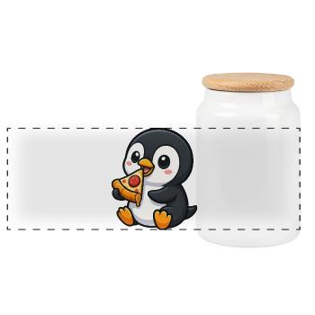 mignon pingouin pizza pizza lover dessin animé - Boîte à biscuits avec couvercle en bois - blanc - Devant