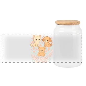 Too Cute to Care – Katze, Hund & Bär - Panorama Keksdose mit Holzdeckel - Weiß - Vorne