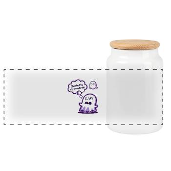Ghosted by My Brain – Ghost Cartoon - Panoramic Cookie Jar with Wooden Lid - white - Front