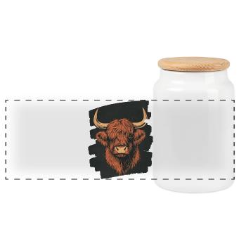 Scottish Highland cattle - Panoramic Cookie Jar with Wooden Lid - white - Front