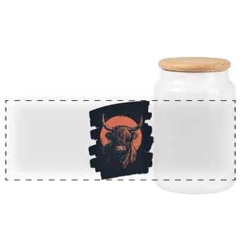 Scottish Highland cattle - Panoramic Cookie Jar with Wooden Lid - white - Front