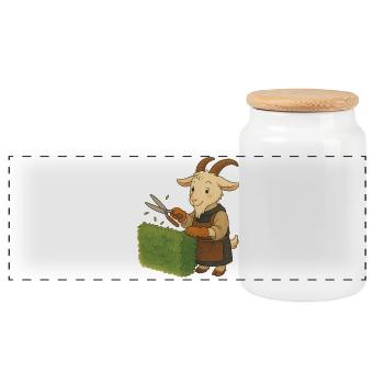 Ein Bock als Gärtner - Panorama Keksdose mit Holzdeckel - Weiß - Vorne