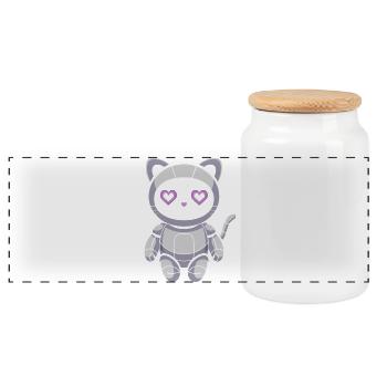 Robot chat câlin avec des yeux en cœur - Boîte à biscuits avec couvercle en bois - blanc - Devant