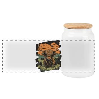 Scottish Highland cattle - Panoramic Cookie Jar with Wooden Lid - white - Front