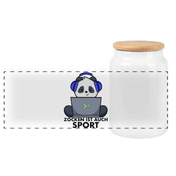 Nerd Shirt - Gamer Panda zocken ist auch Sport - Panorama Keksdose mit Holzdeckel - Weiß - Vorne