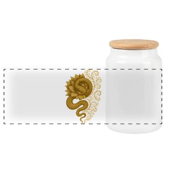 Serpent d’or Lotus Art fractal - Boîte à biscuits avec couvercle en bois - blanc - Devant