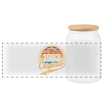Retro Vintage born in 1983 Vintage 1983 - Panoramic Cookie Jar with Wooden Lid - white - Front