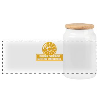 Prüfplakette  - Panorama Keksdose mit Holzdeckel - Weiß - Vorne