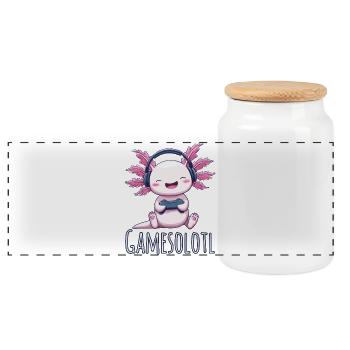 Axolotl Gamer Energy - Panoramic Cookie Jar with Wooden Lid - white - Front