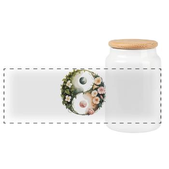 Floral Yin Yang | L’art de l’harmonie botanique - Boîte à biscuits avec couvercle en bois - blanc - Devant