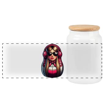 Russian Matryoshka Music Russia Russian - Panoramic Cookie Jar with Wooden Lid - white - Front