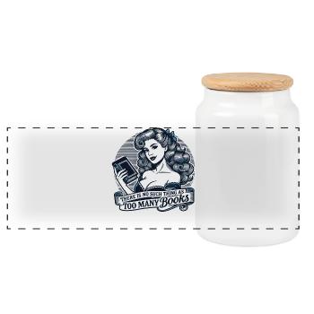 Retro book Girl book design for frequent readers - Panoramic Cookie Jar with Wooden Lid - white - Front