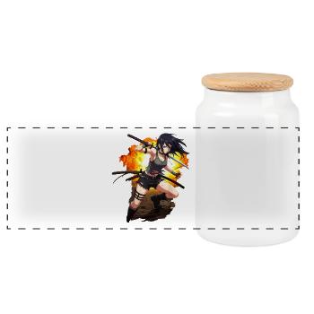 Anime Warrior Action Shot - Panoramic Cookie Jar with Wooden Lid - white - Front