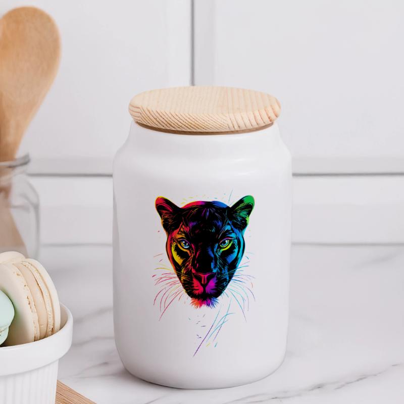 Panthère Léopard Grand Chat Mignon Gros Chat Panter Boîte à biscuits avec couvercle en bois