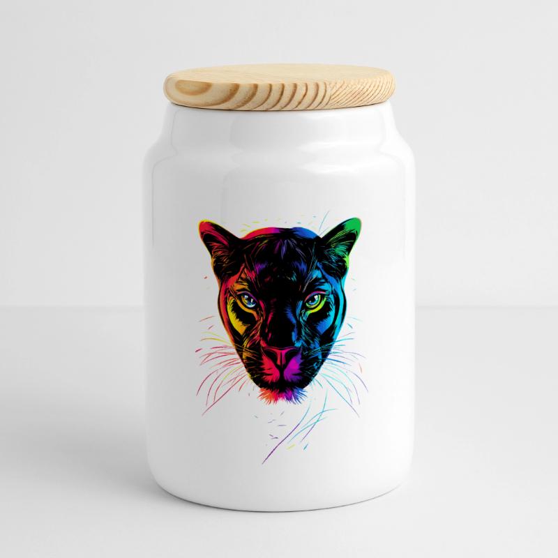 Panthère Léopard Grand Chat Mignon Gros Chat Panter Boîte à biscuits avec couvercle en bois