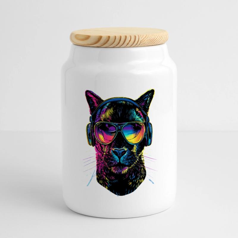 Panthère Léopard Grand Chat Mignon Gros Chat Panter Boîte à biscuits avec couvercle en bois