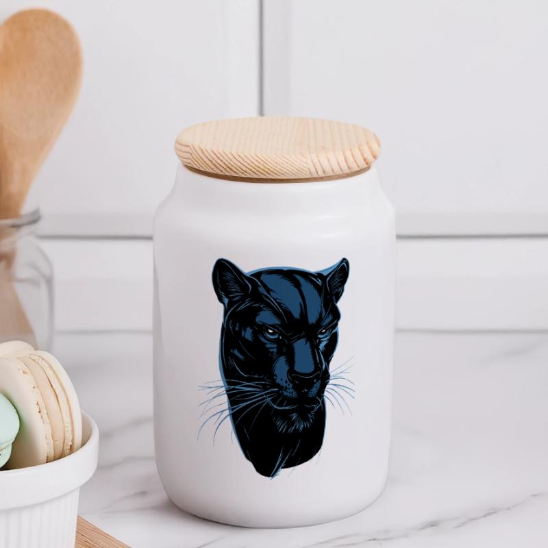 Panthère Léopard Grand Chat Mignon Gros Chat Panter Boîte à biscuits avec couvercle en bois