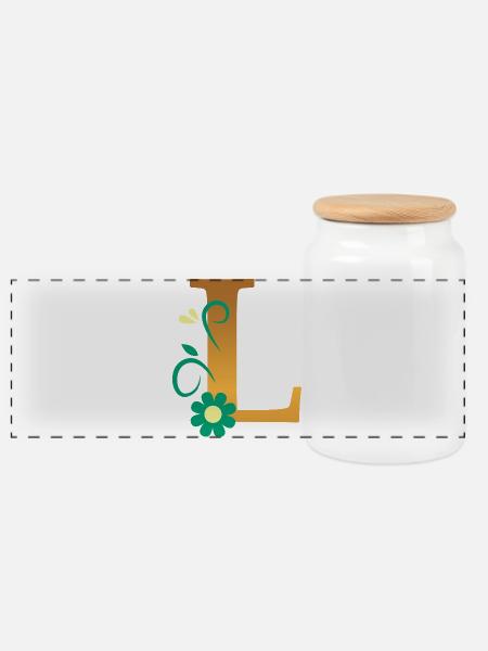 L - Panoramic Cookie Jar with Wooden Lid - white