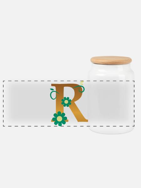 R - Panoramic Cookie Jar with Wooden Lid - white