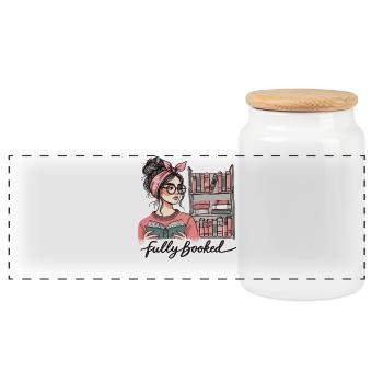Retro Buch Girl Design für Vielleser - Panorama Keksdose mit Holzdeckel - Weiß - Vorne