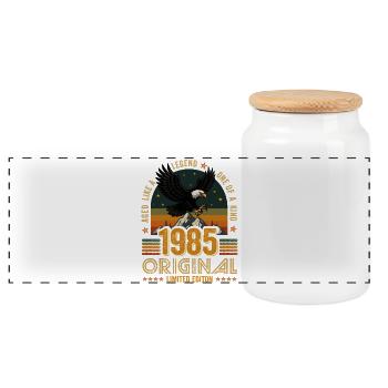 Jahrgang 1985 40. Geburtstag Original 1985 Vintage - Panorama Keksdose mit Holzdeckel - Weiß - Vorne