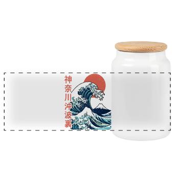 The big wave off Kanagawa - Panoramic Cookie Jar with Wooden Lid - white - Front