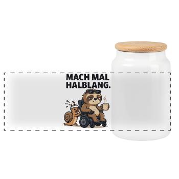 Faultier und Schnecke Kaffee Pause Humor Lustig - Panorama Keksdose mit Holzdeckel - Weiß - Vorne