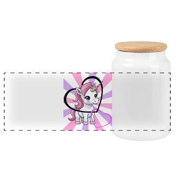 Einhorn Valentin Herz Teenie Pferd Kinder Herzen - Panorama Keksdose mit Holzdeckel - Weiß - Vorne