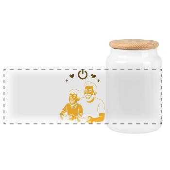 Dad & Kid Gaming - Retro Gamer Vibes - Panoramic Cookie Jar with Wooden Lid - white - Front