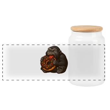 Lustiger Gorilla mit Donut Cartoon Süßigkeiten - Panorama Keksdose mit Holzdeckel - Weiß - Vorne