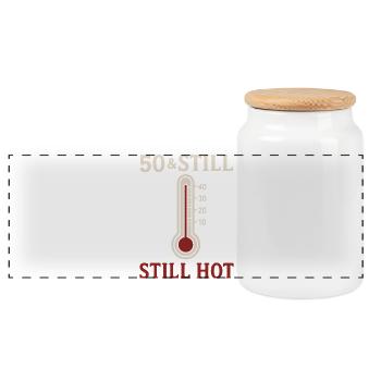 50 & Still Hot - Panorama Keksdose mit Holzdeckel - Weiß - Vorne