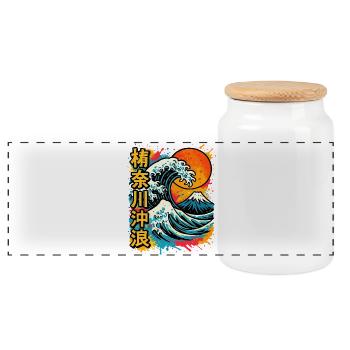 Grande vague Kanagawa Color Splash Hokusai Art - Boîte à biscuits avec couvercle en bois - blanc - Devant