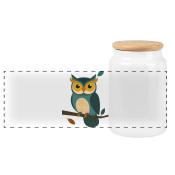 Weise Eule auf Ast – Charmantes Tierdesign - Panorama Keksdose mit Holzdeckel - Weiß - Vorne