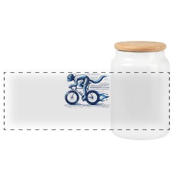Cat on Bicycle in Retro Style for Cycling Fans - Panoramic Cookie Jar with Wooden Lid - white - Front