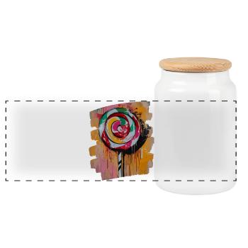 Lollipop Lutscher Bonbon Süssigkeit - Panorama Keksdose mit Holzdeckel - Weiß - Vorne