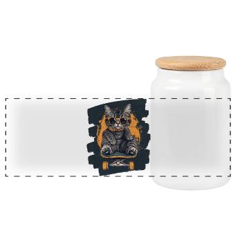 Chat sur skateboard - Boîte à biscuits avec couvercle en bois - blanc - Devant