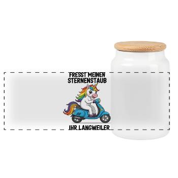 Roller-Einhorn - Panorama Keksdose mit Holzdeckel - Weiß - Vorne
